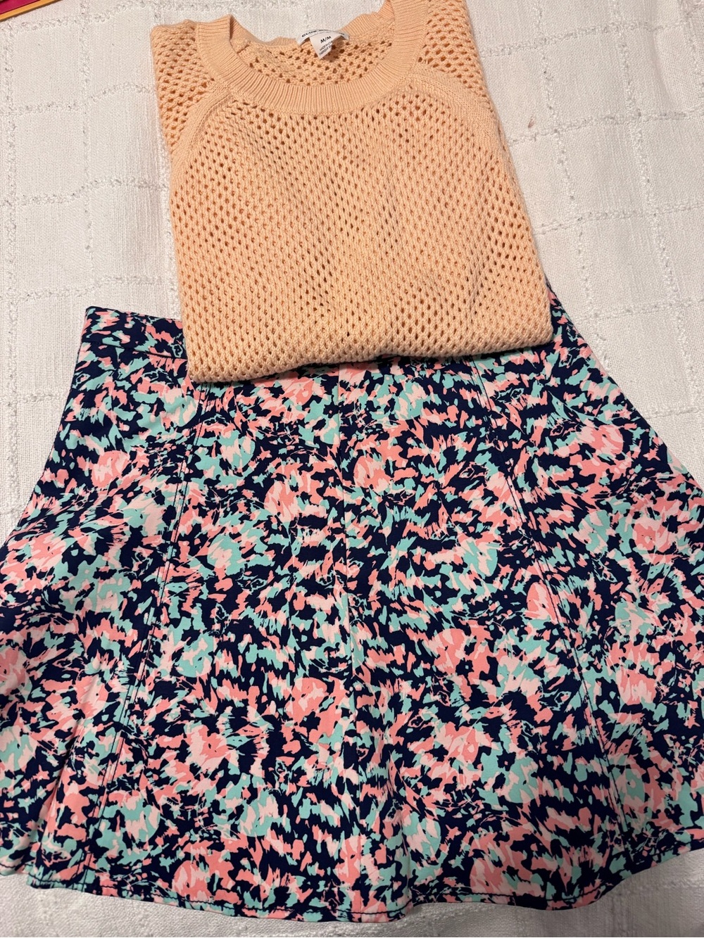 Club Monaco Floral Skater Skirt in Navy, Pink & Mint